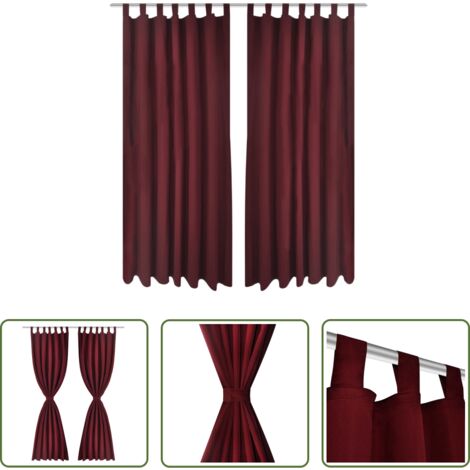 Cortinas burdeos - 2 cortinas micro-satinadas con trabillas color burdeos, 140 x 175 cm