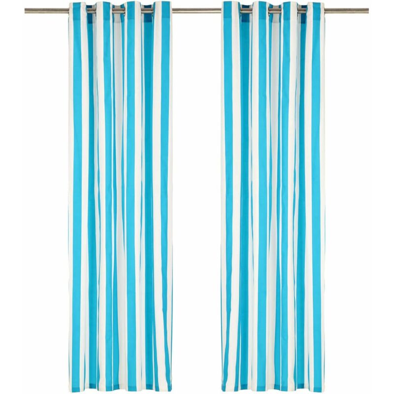 

Cortinas con anillas de metal 2 pzas tela azul rayas 140x245 cm