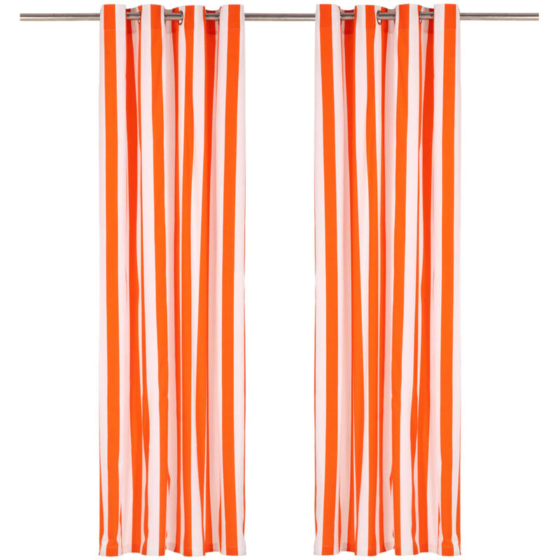 

vidaXL Cortinas y aros de metal 2 pzas tela naranja a rayas 140x225 cm - Naranja