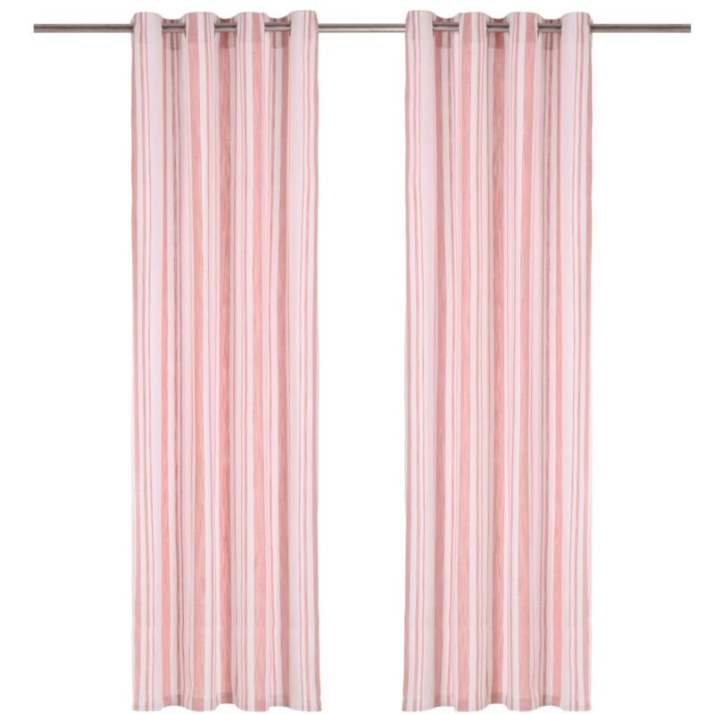 

Cortinas y aros de metal 2 pzas algodón rosa a rayas 140x225 cm - Rosa - Vidaxl