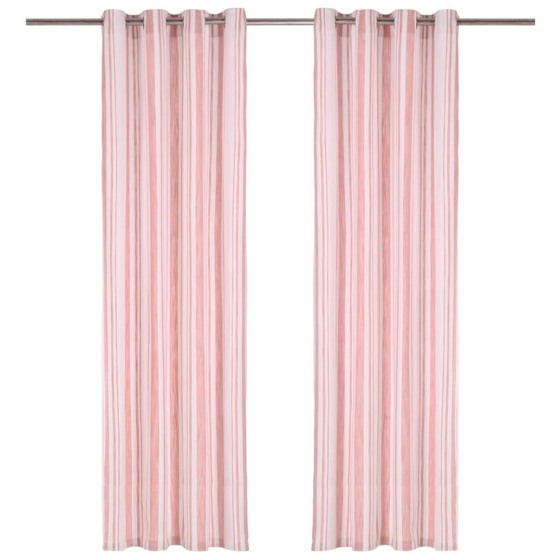 

vidaXL Cortinas y anillas de metal 2 pzs algodón rosa rayas 140x245 cm - Rosa