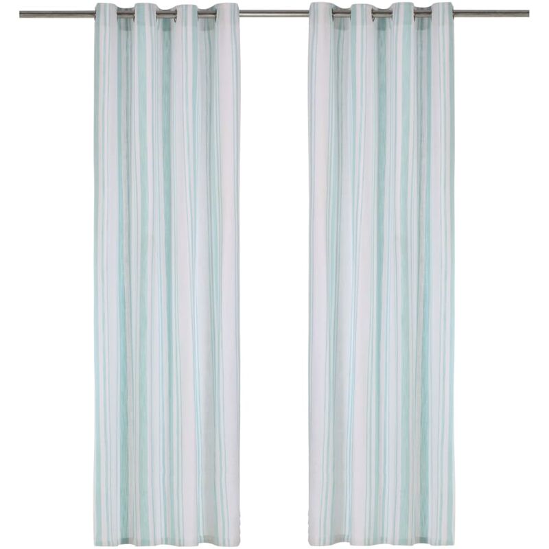 

Cortinas y aros de metal 2 pzas algodón azul a rayas 140x225 cm - Azul - Vidaxl