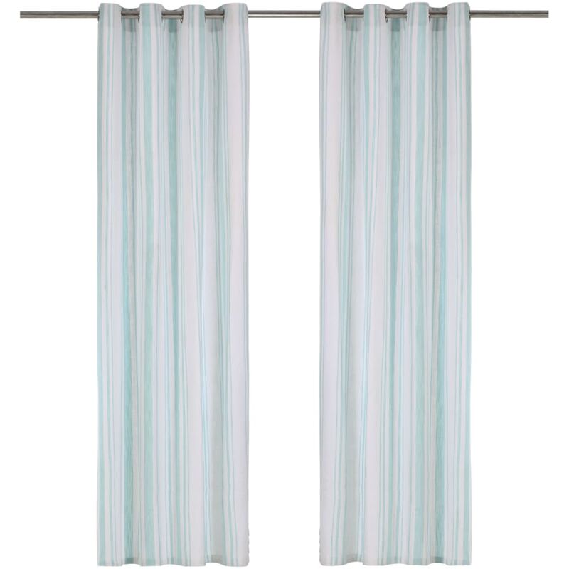 

Cortinas y anillas de metal 2 pzs algodón azul rayas 140x245 cm - Azul - Vidaxl