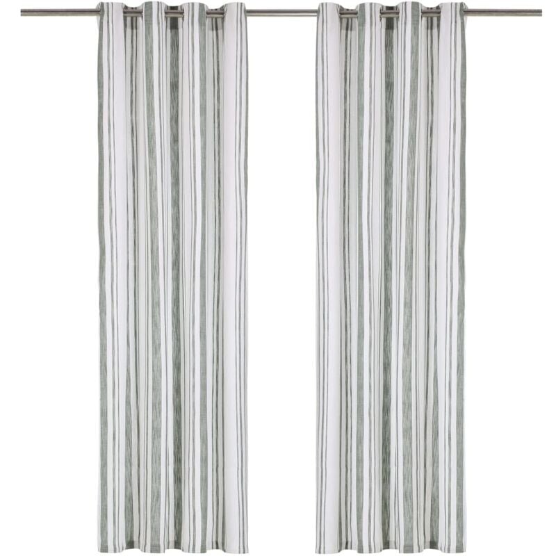 

Cortinas y aros de metal 2 pzas algodón verde rayas 140x225 cm - Verde - Vidaxl