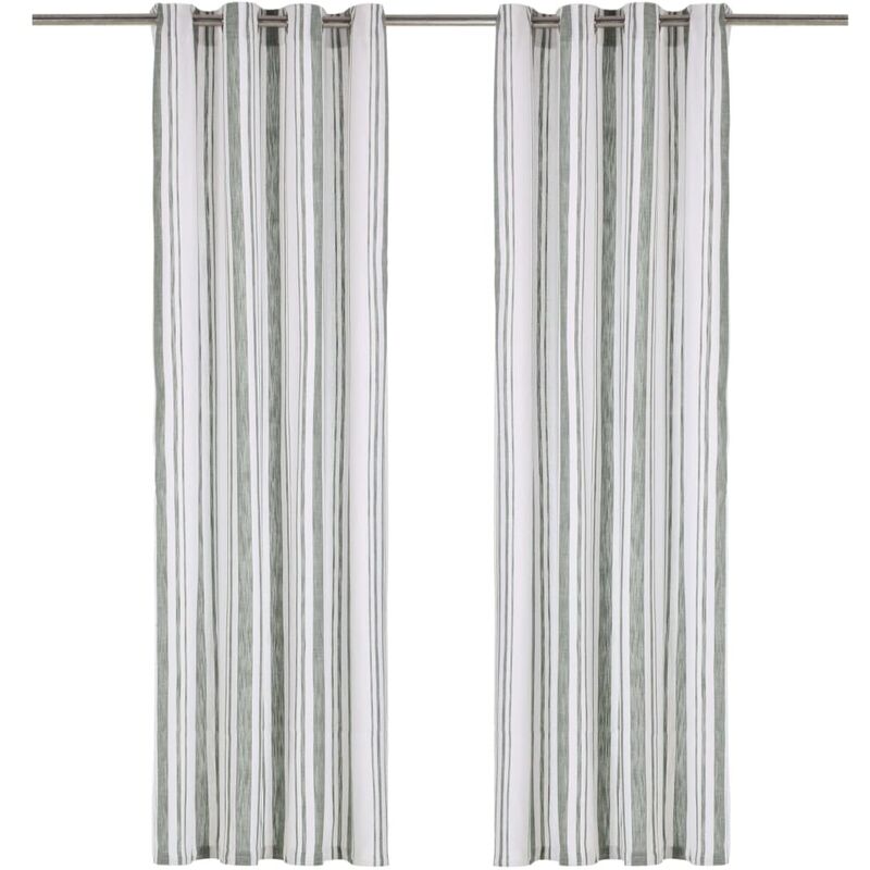 

Cortinas y anillas de metal 2 pzs algodón verde rayas 140x245cm - Verde - Vidaxl