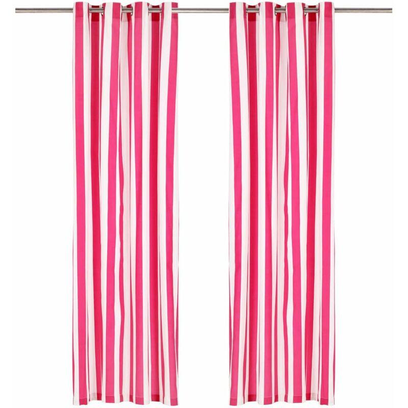 

Cortinas con anillas de metal 2 uds tela rosa a rayas 140x245 cm