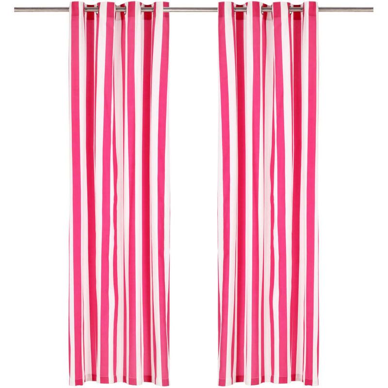 

Cortinas con anillas de metal 2 uds tela rosa a rayas 140x245 cm