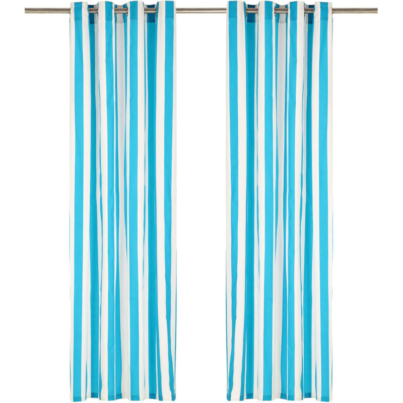 

Cortinas con aros de metal 2 pzas tela azul a rayas 140x225 cm