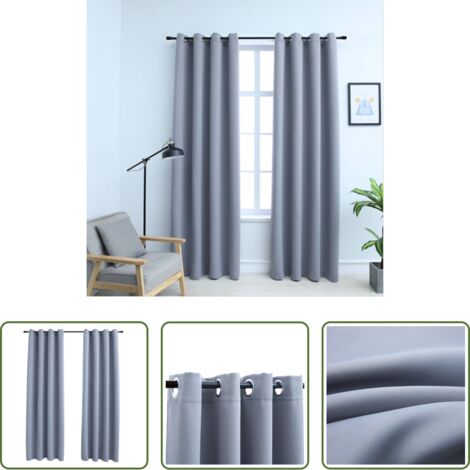 Cortinas con aros metálicos -  Cortinas opacas con anillas de metal 2 piezas gris 140x245 cm