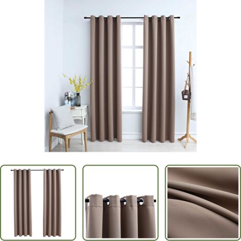 Cortinas con aros metálicos -  Cortinas opacas con anillas de metal 2 pzs gris topo 140x245 cm