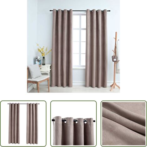 Cortinas con aros metálicos -  Cortinas opacas con aros de metal 2 piezas gris topo 140x245 cm