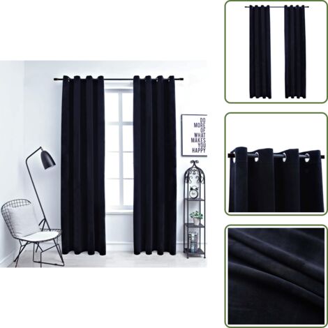 Cortinas con aros - vidaXL Cortinas opacas con anillas 2 pzas terciopelo negro 140x175 cm - Cortinas para salón