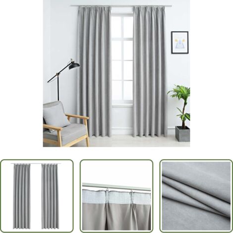 Cortinas con ganchos -  Cortinas opacas con ganchos 2 piezas gris 140x225 cm