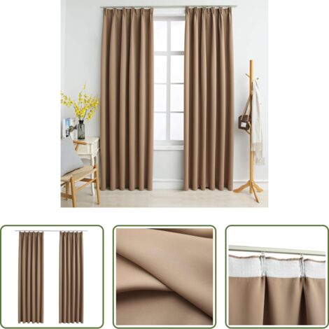 Cortinas con ganchos -  Cortinas opacas con ganchos 2 piezas gris topo 140x175 cm