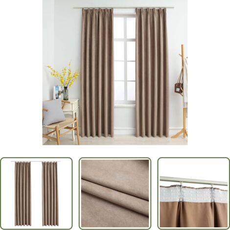 Cortinas con ganchos -  Cortinas opacas con ganchos 2 piezas gris topo 140x175 cm