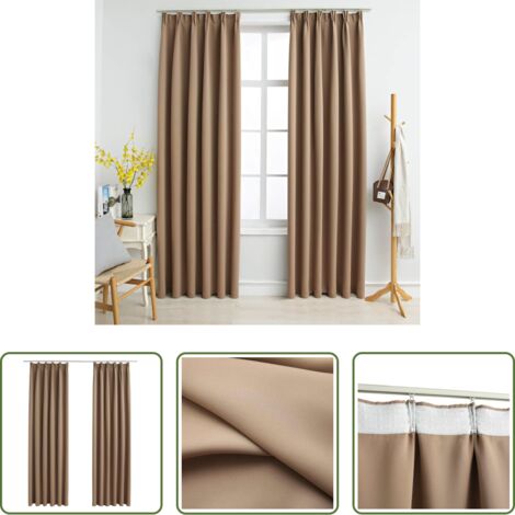 Cortinas con ganchos -  Cortinas opacas con ganchos 2 piezas gris topo 140x245 cm