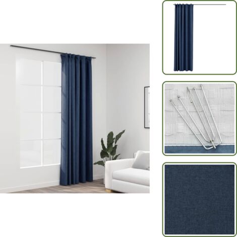 Cortinas con ganchos - vidaXL Cortina opaca con ganchos look de lino azul 290x245 cm - Cortinas para salón