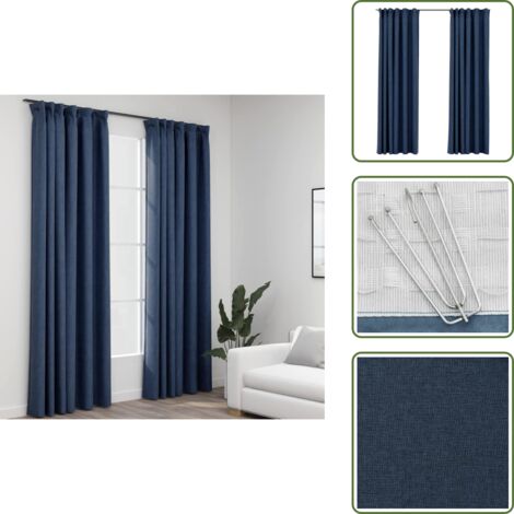 Cortinas con ganchos - vidaXL Cortinas opacas con ganchos look de lino 2 pzas azul 140x245 cm - Cortinas para salón