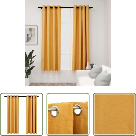Cortinas con ojales -  Cortinas opacas con ojales look lino 2 pzas amarillo 140x175 cm