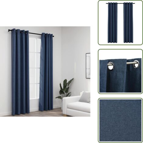Cortinas con ojales - vidaXL Cortinas opacas con ojales look de lino 2 pzas azul 140x225 cm - Cortinas para salón