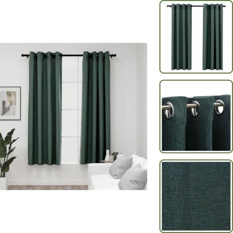 Cortinas con ojales - vidaXL Cortinas opacas con ojales look de lino 2 pzas verde 140x175 cm - Cortinas para salón