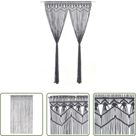 Cortinas de algodón -  Cortina de macramé algodón gris antracita 140x240 cm