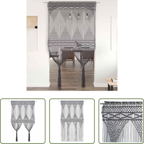 Cortinas de algodón -  Cortina de macramé algodón gris antracita 140x240 cm