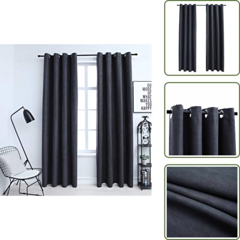 Cortinas de ante - vidaXL Cortinas opacas y aros de metal 2 pzs gris antracita 140x225 cm - Cortinas para salón