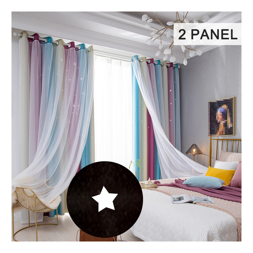 

Cortinas opacas de estrellas, cortinas de ventana de estrellas de doble capa de colores,Morado, 40 "W * 52" L