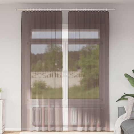 Cortinas de gasa con bolsillos para varillas 2 uds. marrón