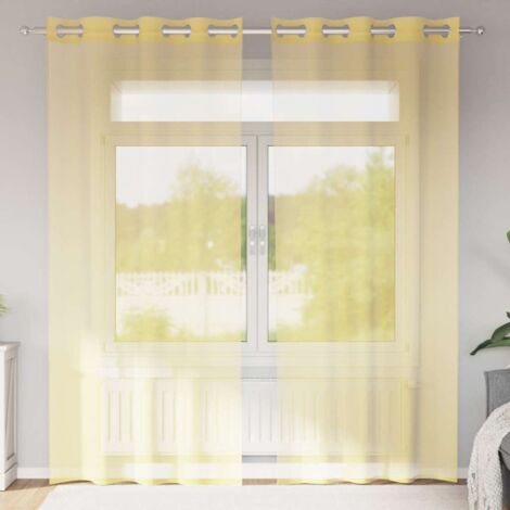 Cortinas de gasa con ojales 2 uds amarillo
