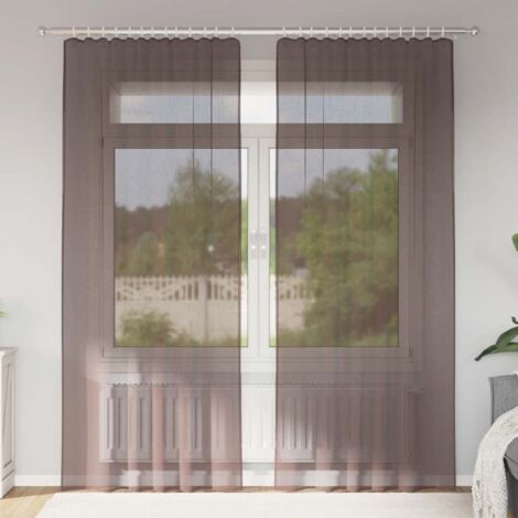 Cortinas de gasa con trabillas 2 uds. marrón