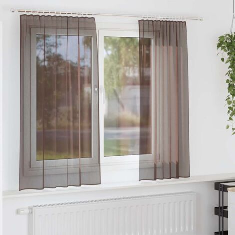 Cortinas de gasa con trabillas 2 uds. marrón
