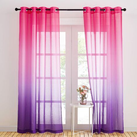 Cortinas de lino con ojales en degradado para un ambiente romántico en la sala de estar, listas para colgar, 140 x 220 cm, fucsia/morado, juego de 2