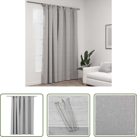 Cortinas de lino -  Cortina opaca con ganchos look de lino gris 290x245 cm