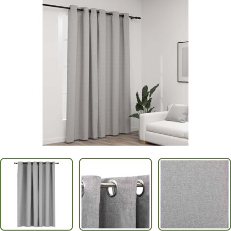 Cortinas de lino -  Cortina opaca con ojales look de lino gris 290x245 cm