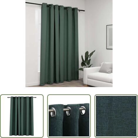 Cortinas de lino -  Cortina opaca con ojales look de lino verde 290x245 cm