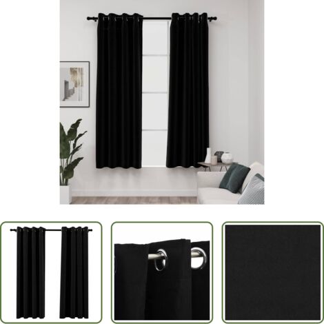 Cortinas de lino -  Cortinas opacas con ojales look de lino 2 pzas negro 140x175 cm