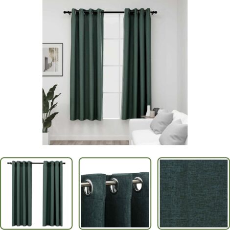 Cortinas de lino -  Cortinas opacas con ojales look de lino 2 pzas verde 140x175 cm