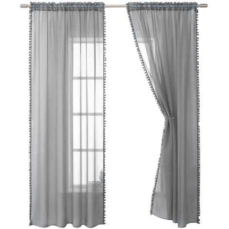 Cortinas de lino texturizado transparente con encaje, semitransparentes, ligeras y transpirables, para la decoración de ventanas en el dormitorio, sala de estar y comedor (2 paneles).