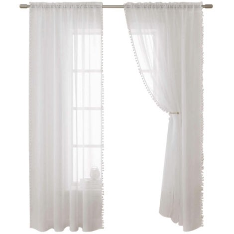 Cortinas de lino texturizado transparente con encaje, semitransparentes, ligeras y transpirables, para la decoración de ventanas en el dormitorio, sala de estar y comedor (2 paneles).