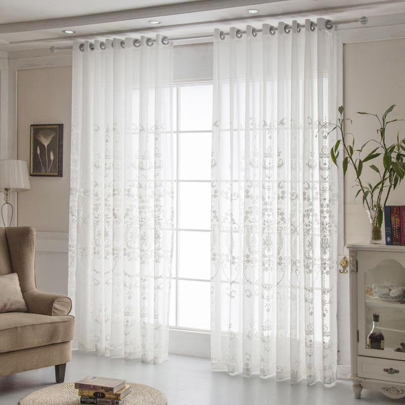 

Cortinas de malla transparente bordadas florales blancas de 2 piezas para decoración de ventanas de cocina de café 220 * 137 cm