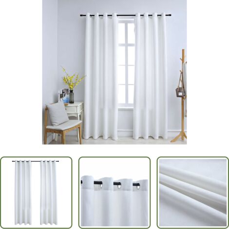 Cortinas de metal -  Cortinas opacas anillas de metal 2 pzs blanco crudo 140x175 cm