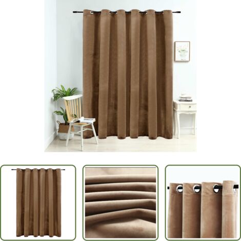 Cortinas de terciopelo -  Cortina opaca con anillas de metal terciopelo beige 290x245 cm