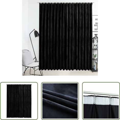 Cortinas de terciopelo -  Cortina opaca con ganchos terciopelo negro 290x245 cm