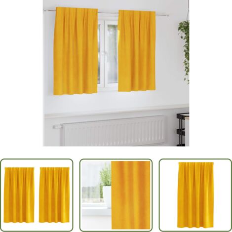 Cortinas de terciopelo -  Cortinas opacas 2 pcs Amarillo Mostaza 140 x 140 cm Terciopelo