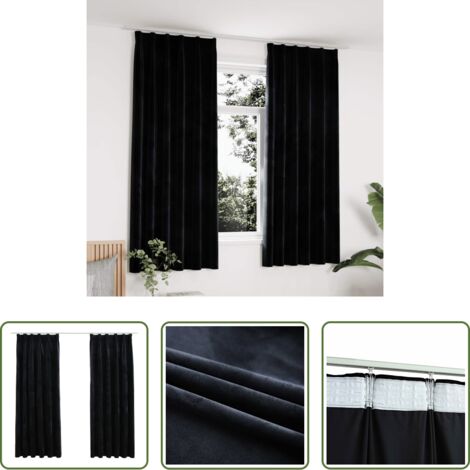 Cortinas de terciopelo -  Cortinas opacas con ganchos 2 pzas terciopelo negro 140x175 cm