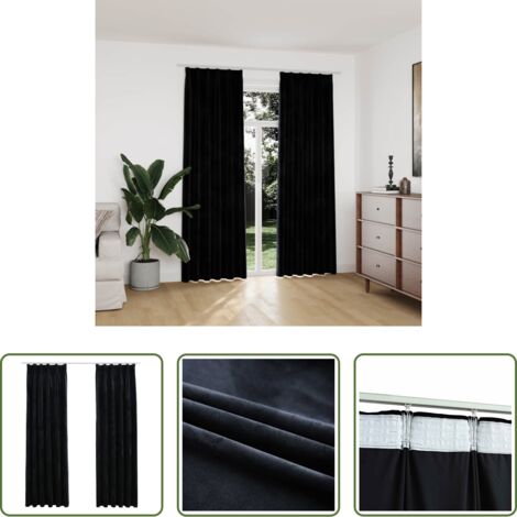 Cortinas de terciopelo -  Cortinas opacas con ganchos 2 pzas terciopelo negro 140x225 cm