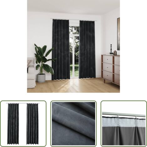 Cortinas de terciopelo -  Cortinas opacas y ganchos 2 pzas terciopelo antracita 140x225cm