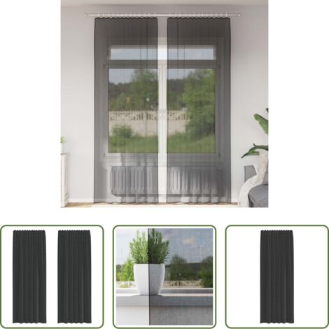 Cortinas de voile -  Cortinas de gasa con bolsillos para varillas 2 uds. negro